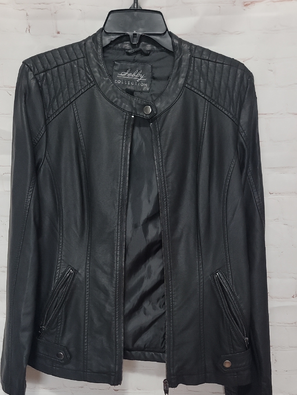 Sebby  Collection Women's Black Faux Leather Racer Jacket